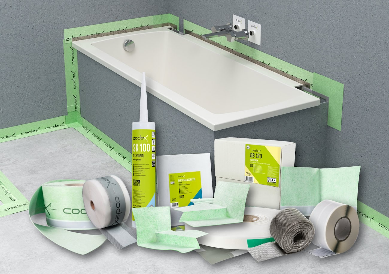 Details im Bad werden mit den Anschluss- und Einbaulösungen von codex fachgerecht und normkonform abgedichtet.