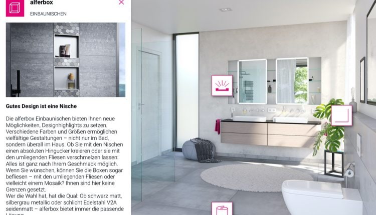 iPad-Screenshot der Badezimmer-Darstellung unter Produkt/Bad/alferbox in der App