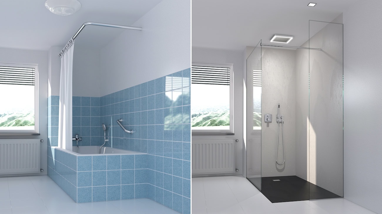 Wanne raus, Dusche rein. Mit den wedi Elementen entsteht im Handumdrehen eine stilvolle, barrierefreie Dusche.