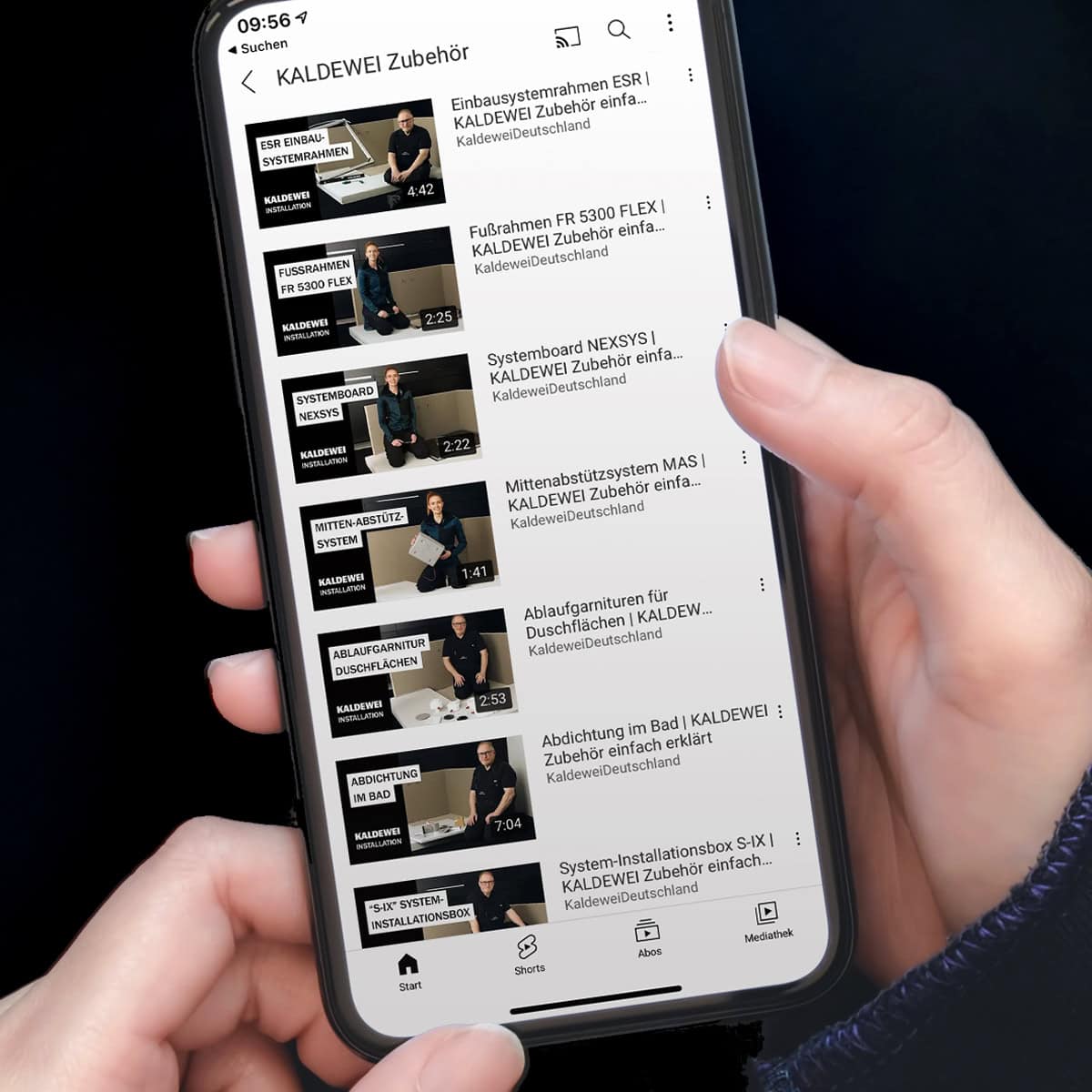 Videos auf einem Blick: Wenn man in die Suchleiste bei Youtube „Kaldewei Zubehör“ eingibt, findet man alle Tutorials, die Hilfestellung zu unterschiedlichem Zubehör bieten.