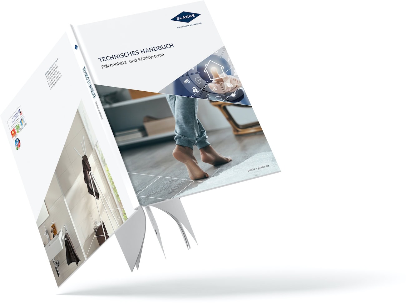 Mit dem neuen „Technischen Handbuch Flächenheiz- und Kühlsysteme“ bietet der Iserlohner Systemanbieter im Bereich Fliesenzubehör Blanke Systems dem Fliesenleger jetzt das komplette Wissen rund um Flächenheizungen. Fotos: Blanke