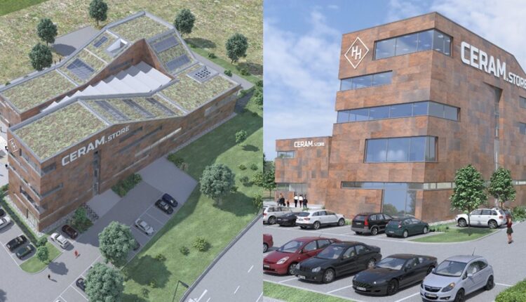 Nach seiner Fertigstellung wird der Ceram.Store in Karst als Landmarke von weithin sichtbar sein. Visualisierung: Winstroer Architekten