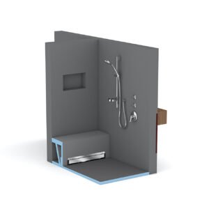 Der komplette Duschplatz kann mit wedi Produkten gestaltet werden. Das Fundo Duschsystem bildet dabei die sichere Basis. Zudem können Duschwände, mit oder ohne Nische, und Sitzbänke aus wedi Elementen in die Dusche integriert werden.