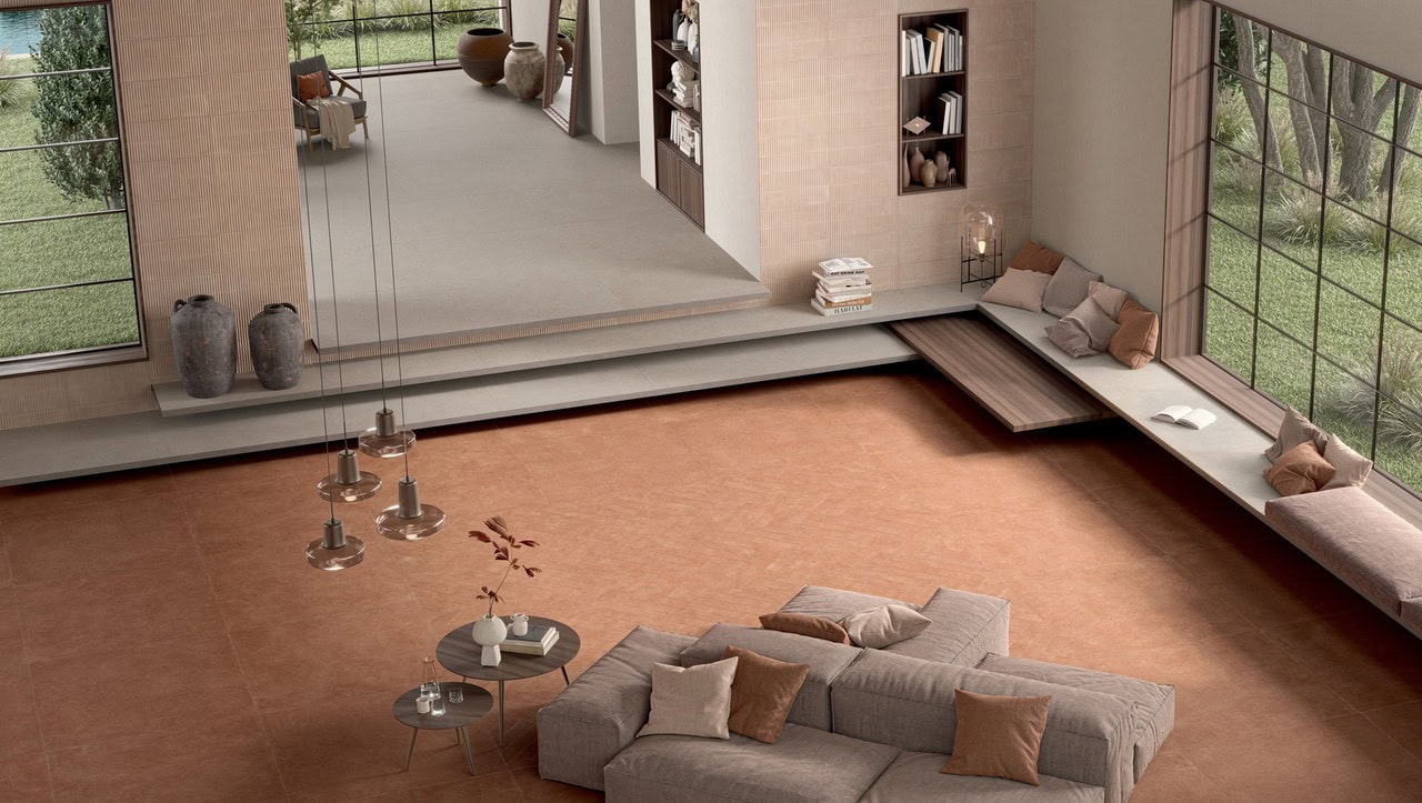 Ceramiche Piemme - Homey - Floor cotto 120x120cm-10x60cm_Wall stripes powder mat 30X60cm