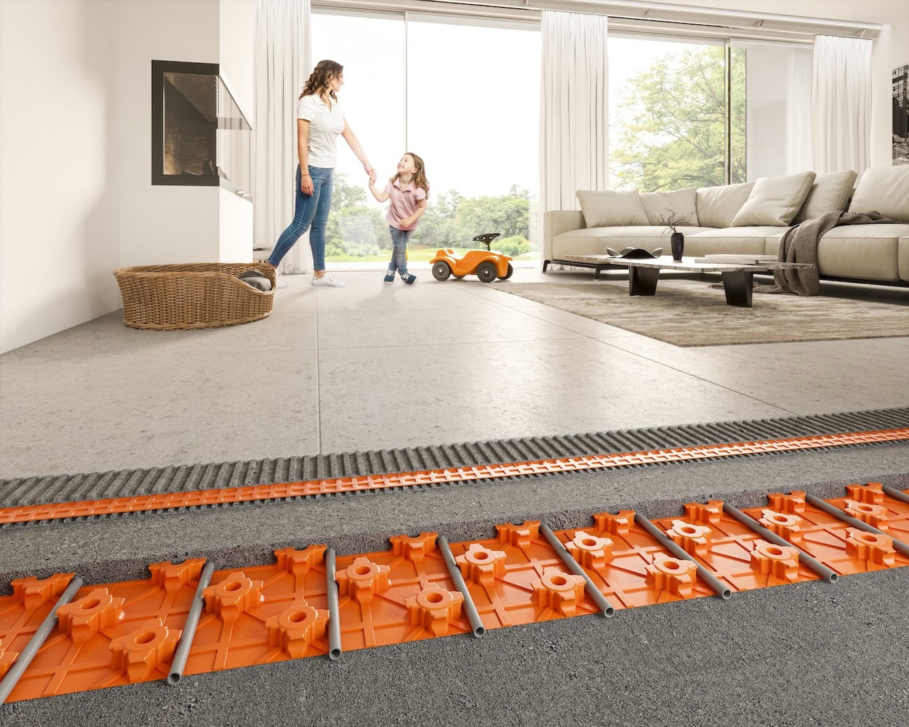 Der Keramik-Klimaboden Schlüter-Bekotec-Therm sorgt energiesparend für komfortable Wärme.
