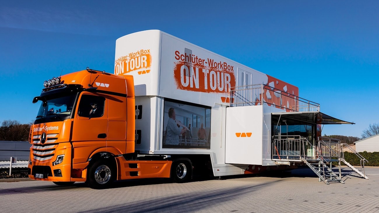 Der Schlüter-Innovationstruck hat im Rahmen der WorkBox on Tour 2022 an 97 Standorten Halt gemacht.