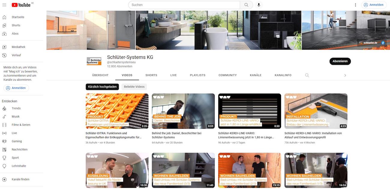 Schlüter-Systems auf YouTube.