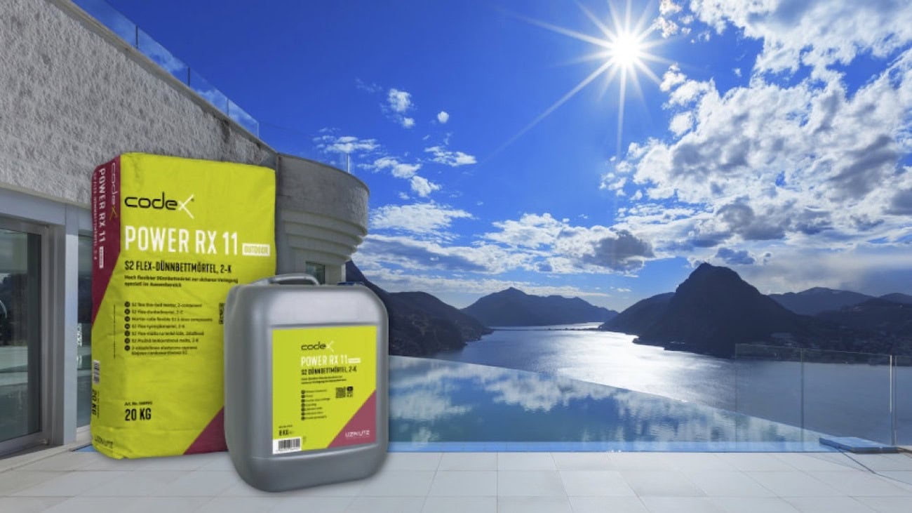 Der 2 K-Flex-Dünnbettmörtel Power RX 11 Outdoor.