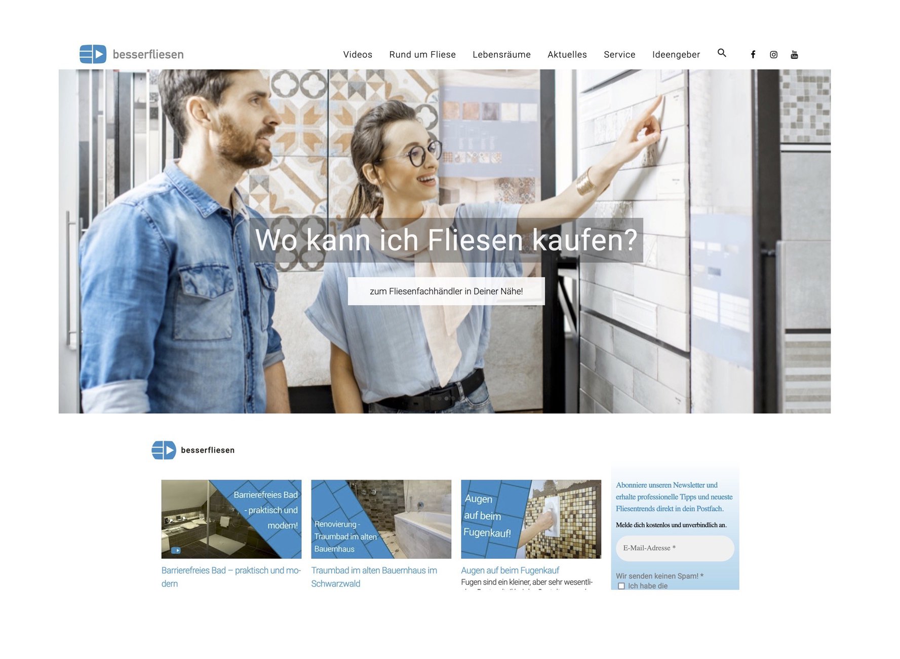 Zahlreiche animative Fotobeispiele von interessanten Raumplanungen mit Fliesen ergänzen die neue Landingpage www.besserfliesen.de.