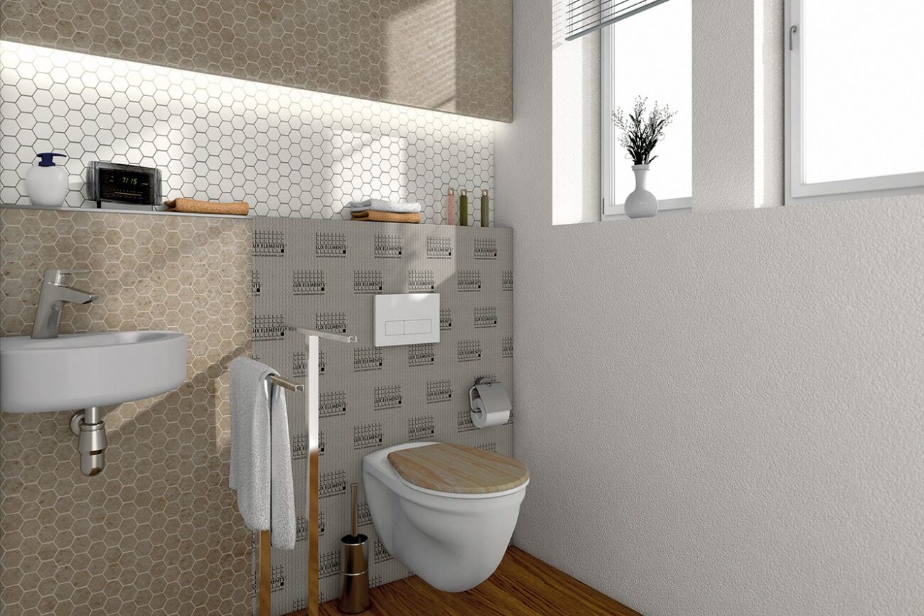 Die rückseitige Verstärkungsplatte sorgt für mehr Stabilität bei Oberflächen ohne lastverteilende Funktion wie Putz oder Mosaik