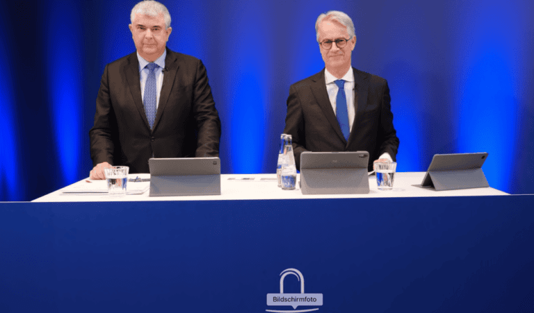 (v.l.n.r.): Dr. Markus Warncke (Vorstand Finanzen) und Frank Göring (Vorstandsvorsitzender) präsentieren das Ergebnis des Geschäftsjahres 2022 der Villeroy & Boch AG