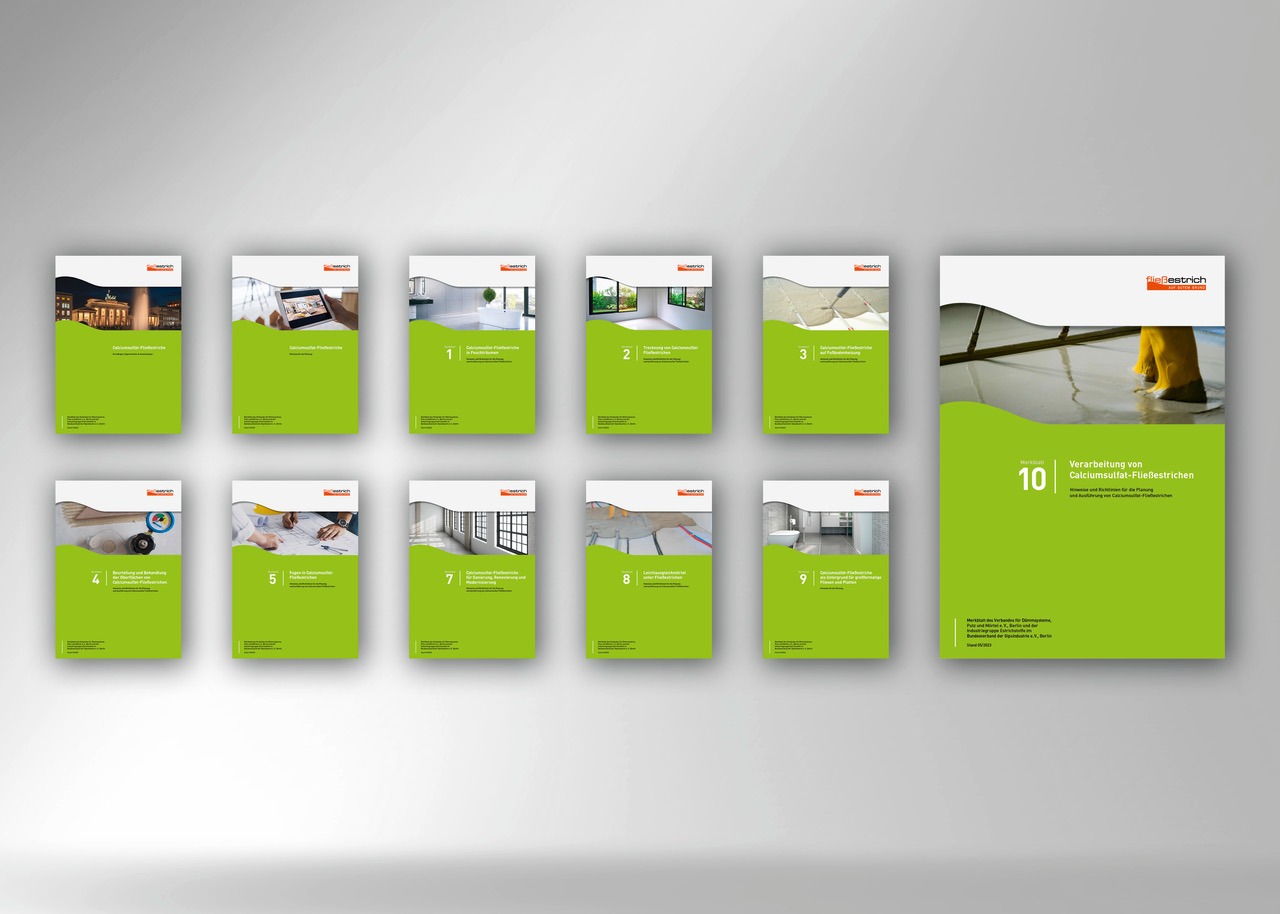 Die grüne Schriftenreihe des VDPM mit dem neuen Merkblatt 10 – Verarbeitung von Calciumsulfat-Fließestrichen