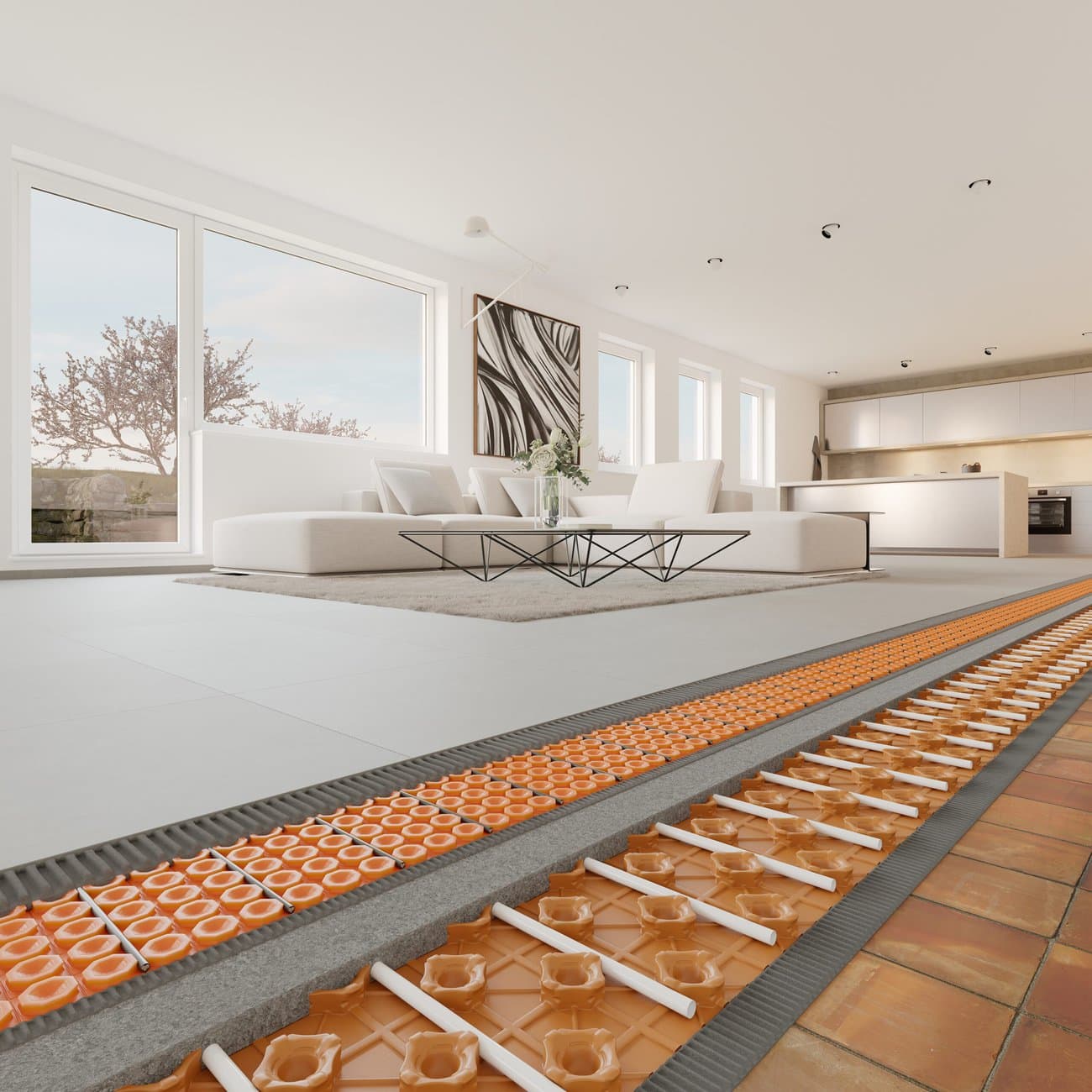 In Kombination mit Bekotec-Therm dient Ditra-Heat-E als Komfortheizung für bestimmte Bereiche oder kann in Übergangsphasen eingesetzt werden. Foto: Schlüter-Systems