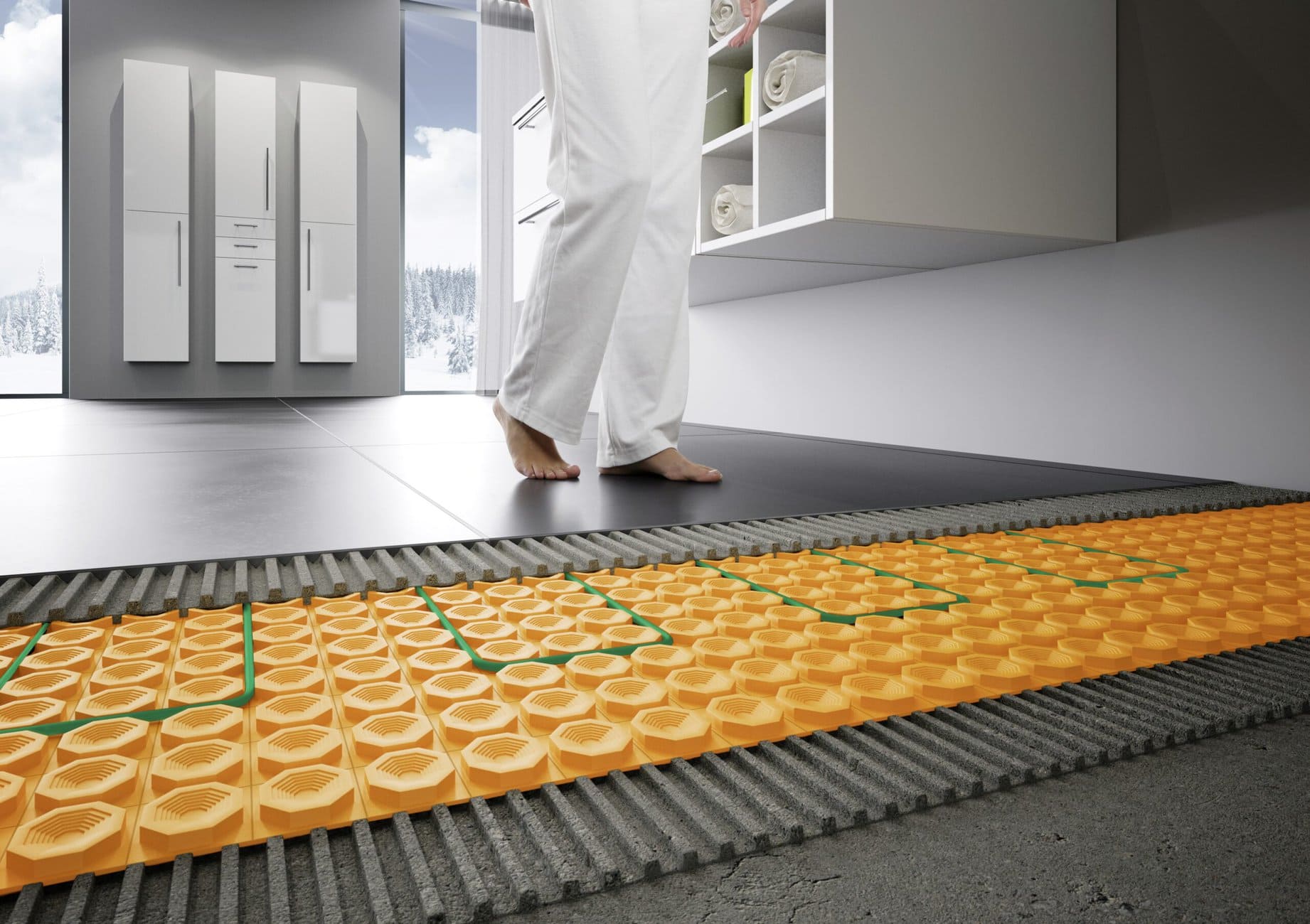 Die elektrische Boden- und Wandheizung Schlüter-Ditra-Heat-E kann als Ergänzung zur wassergeführten Heizung oder als vollwertige Heizlösung dienen.