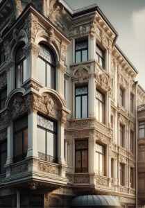 Fassadenornamente sind nur eines der vielen Anwendungsgebiete, die der neue Gießprozess von Leipfinger-Bader ermöglicht.Foto: Leipfinger-Bader / DALL-E