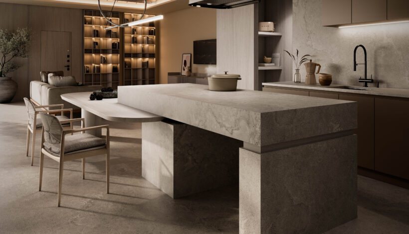 Küchenoptik mit der Kollektion Bourgogne Pearl von Venux im Format 3,20x1,60m in der Ausführung nature 3D