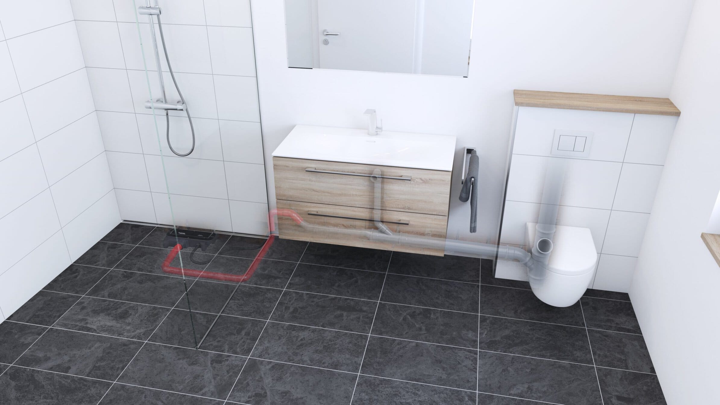 Die Connect-Aktiventwässerung mit integrierter Pumpe bietet die Lösung für das Gefälle-Problem und erspart eine aufwändige Strangsanierung. Foto: Dallmer