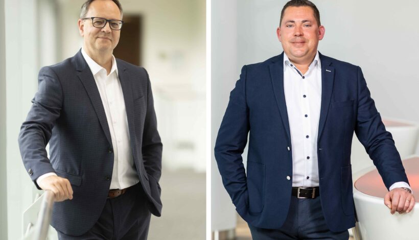 René Haßfeld (links) verabschiedet sich nach mehr als sieben Jahren als Vorsitzender der Geschäftsführung der toom Baumarkt GmbH; Jochen Vogel (rechts) übernahm zum 1. Juli 2025 die Nachfolge. Copyright: toom