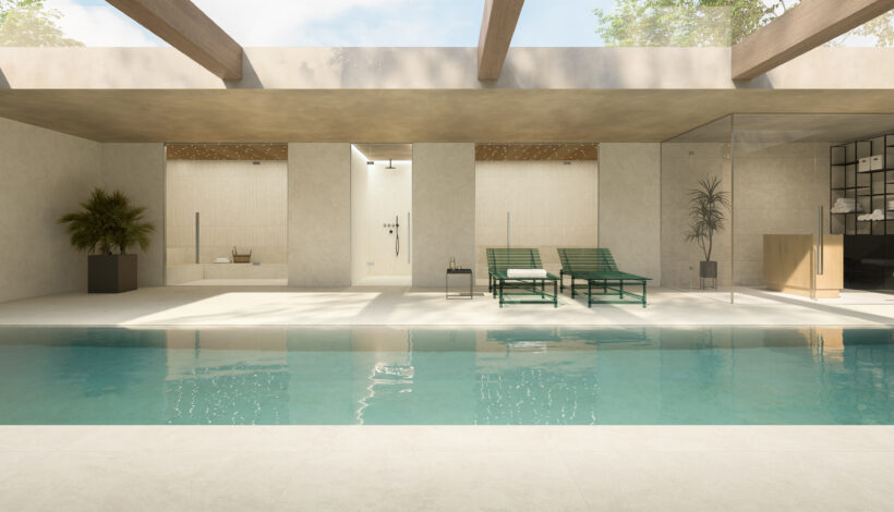 Feinsteinzeug mit Natursteineffekt als Limestone mit Outdoor-Optik von Boost Icor Foto: Atlas Conocorde