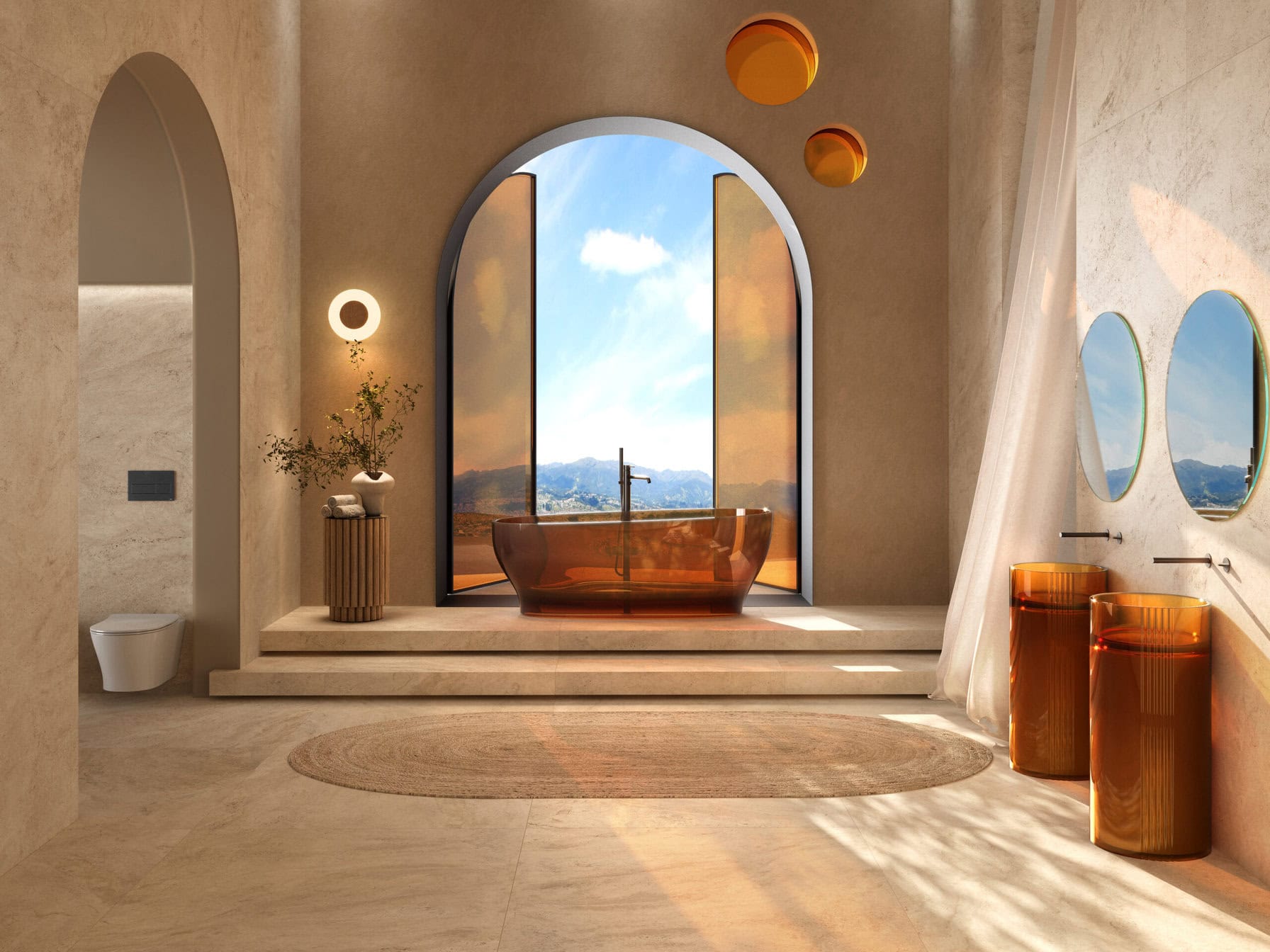 Die Kollektion Swan inszeniert das Badezimmer als harmonisches Zusammenspiel von Form und Farbe. Foto: Porcelanosa