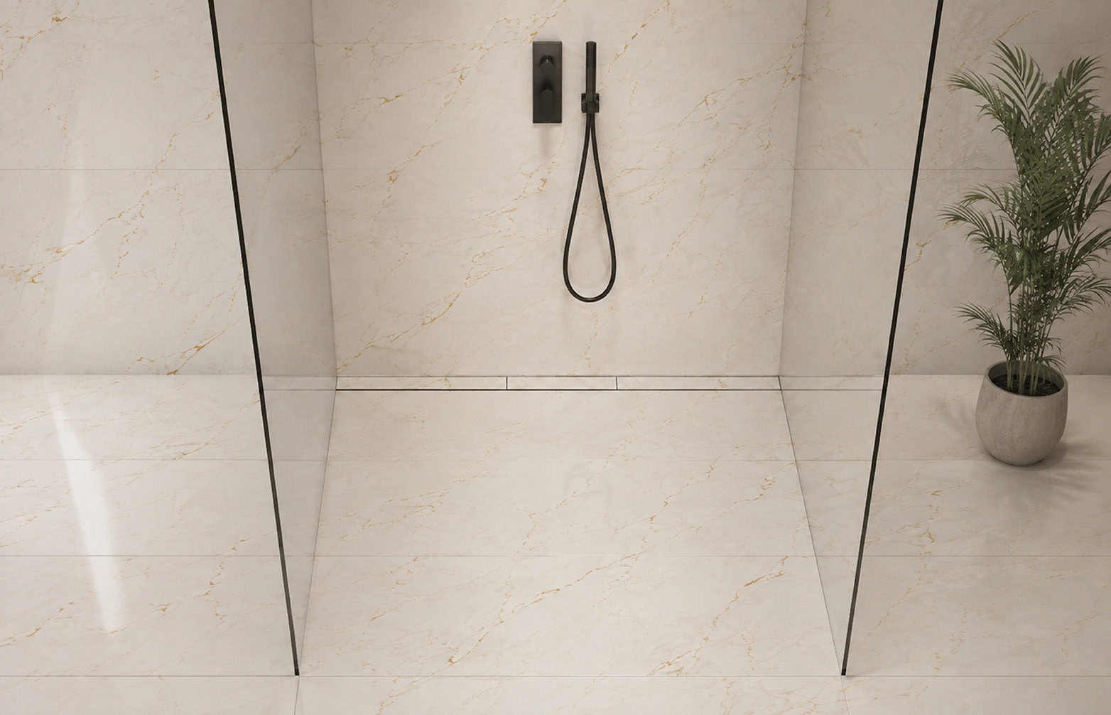 Der Aufbau der Tileline mit Abdeckung, Rinnenkörper, Abdichtung und Ablauf.