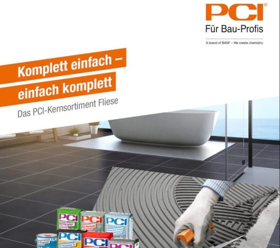 Im Mittelpunkt des neuen Infopaktes steht die neue Broschüre "PCI-Kernsortiment Fliese" - für eine schnellere und einfachere Produktauswahl im Bereich Fliesenverlegung. Foto: PCI