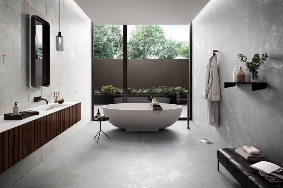 Refin Stardust Moon 75x75 Soft 75x150 Soft Milk Mosaico 375x375. Fotos: Ceramiche Refin