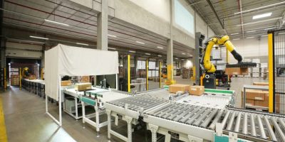 Die Rocky-Roboter im Bauhaus Import- und Zentrallager in Krefeld. Foto: Bauhaus AG.